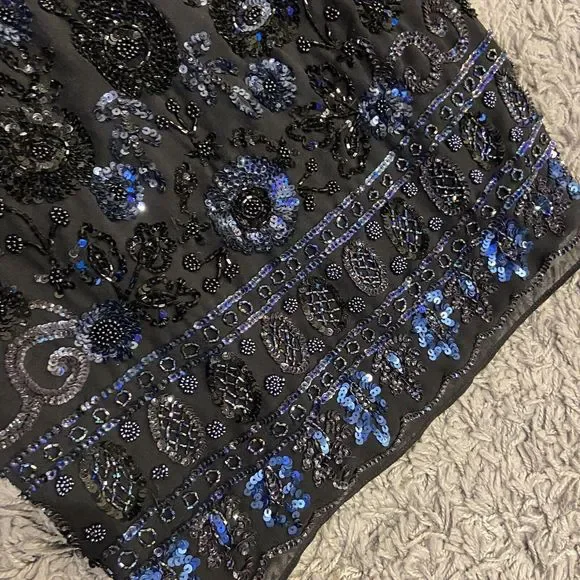 Needle & Thread Long Sleeve Lace Sequin Embellished Mini Dress Black Midnight 0